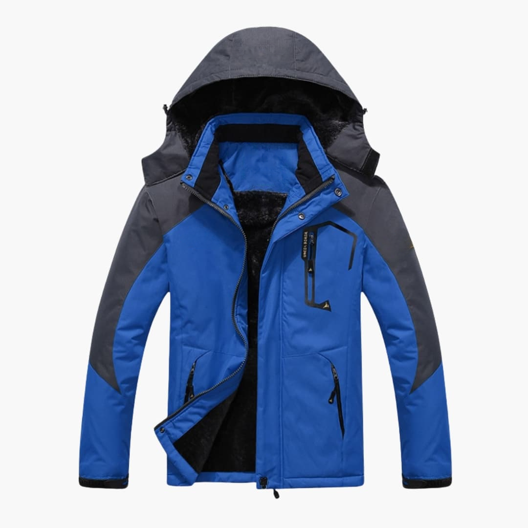 Men's olive green outdoor hiking jacket detachable hood zippered pockets all-weather windproof