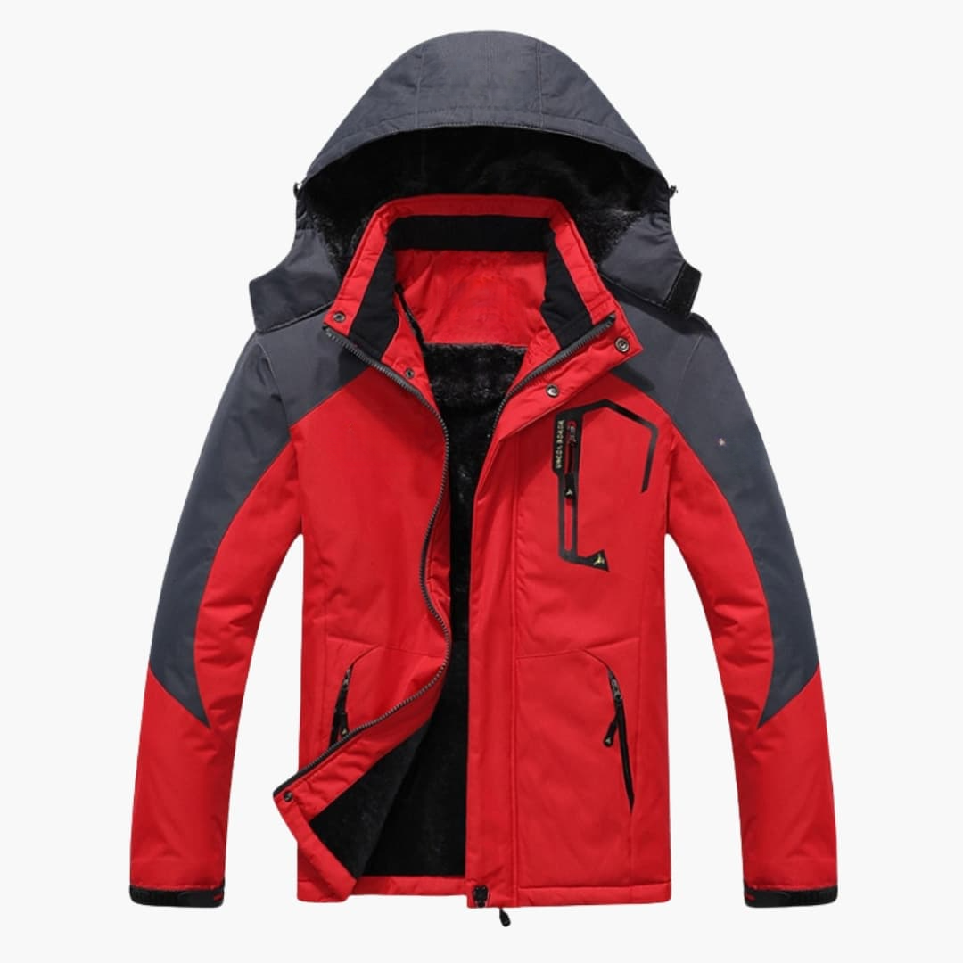 Men's olive green outdoor hiking jacket detachable hood zippered pockets windproof full-zip