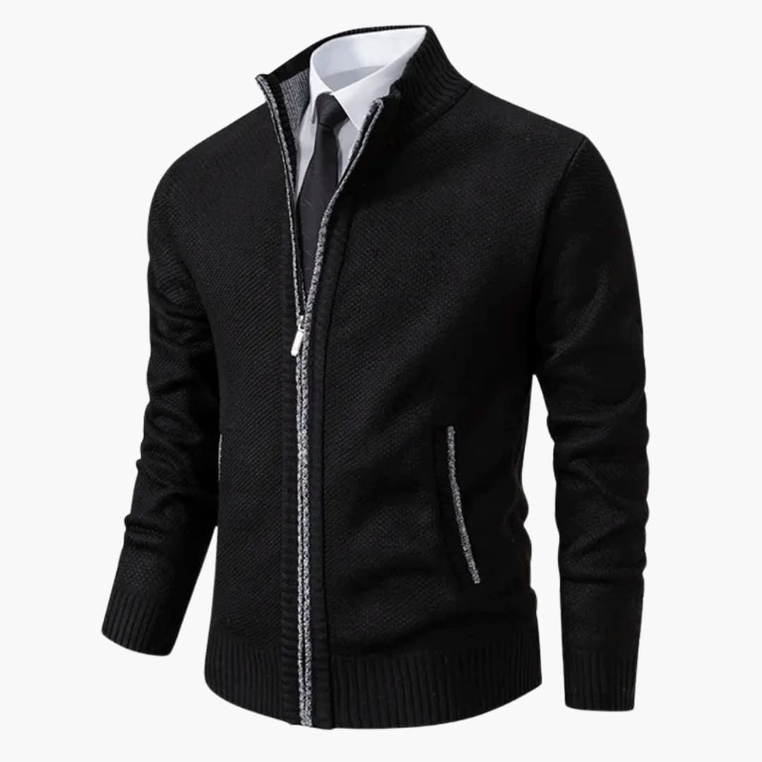 Men's slim-fit stand-up collar zip jacket with ribbed cuffs and side pockets in neutral tone
