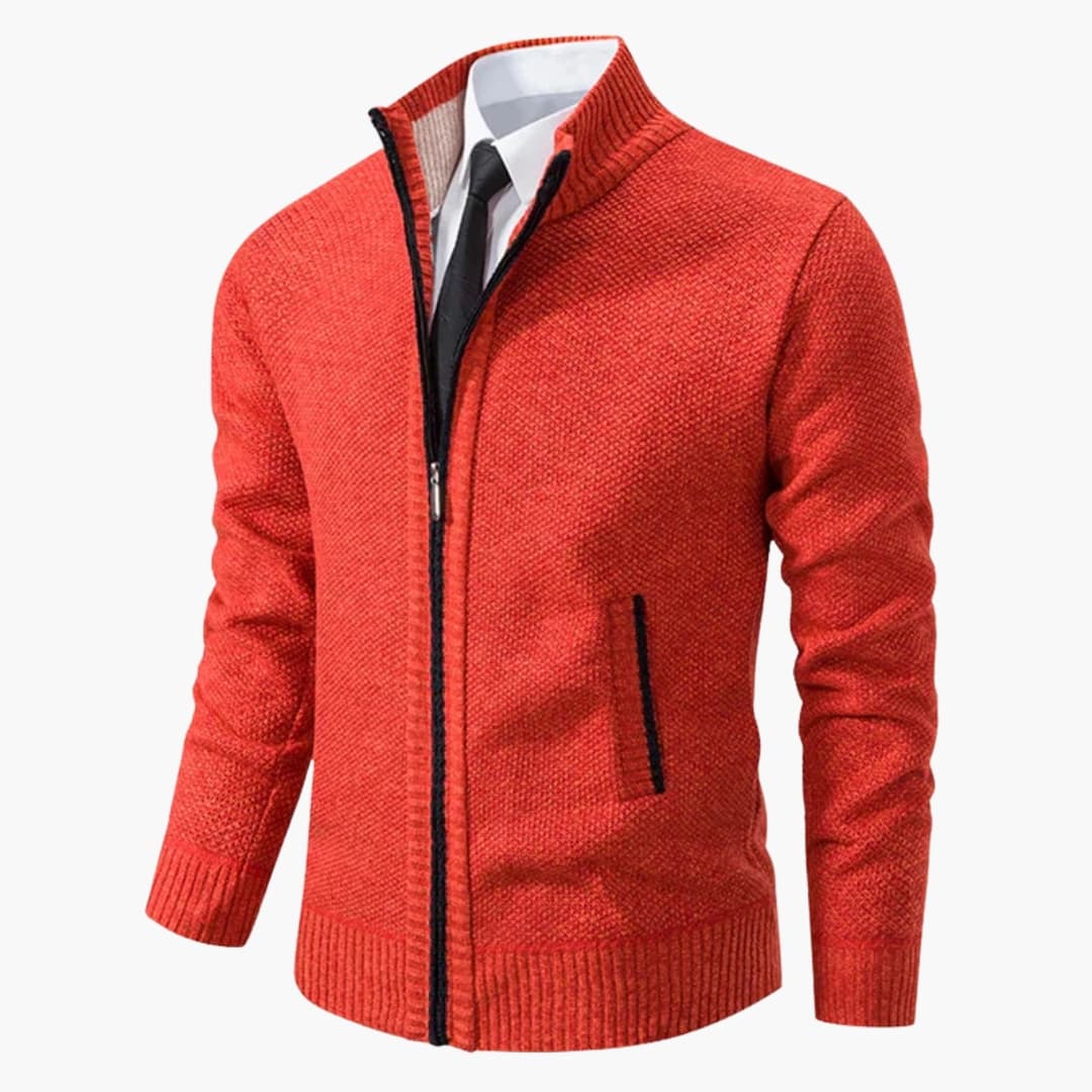 Men's stand-up collar zip jacket with ribbed cuffs, sleek silhouette for versatile everyday wear