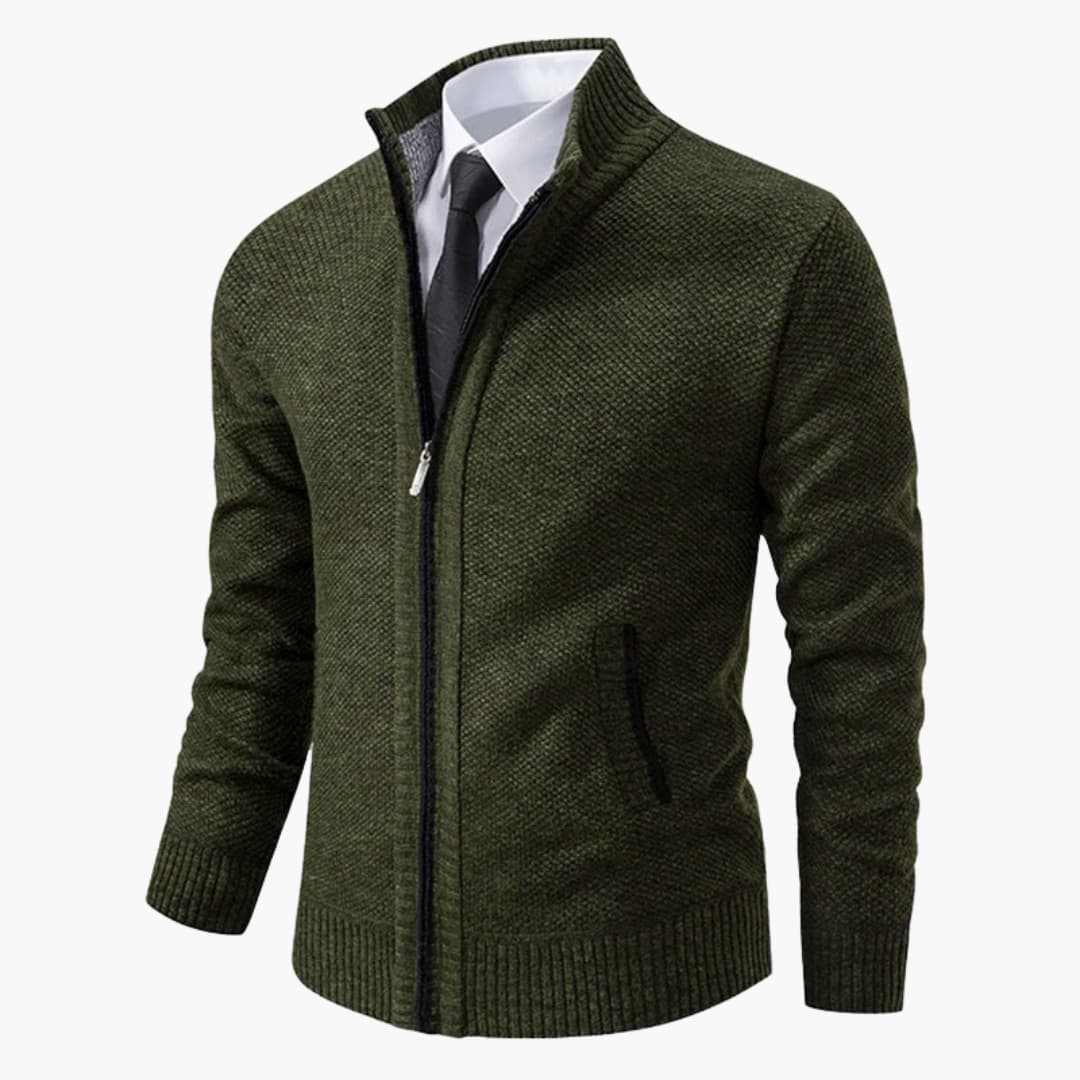 Men's stand-up collar zip jacket with ribbed cuffs, sleek silhouette for versatile everyday wear