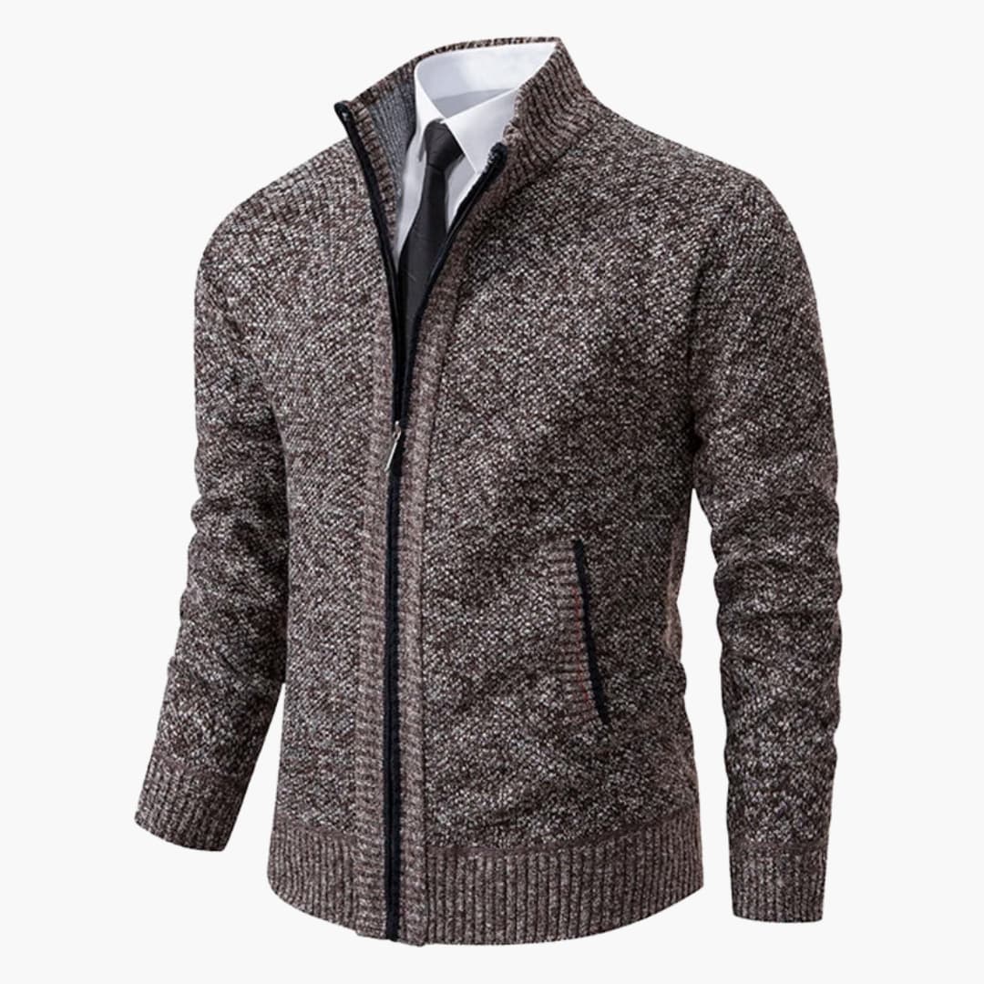 Men's stand-up collar zip jacket with ribbed cuffs, sleek silhouette for versatile everyday wear