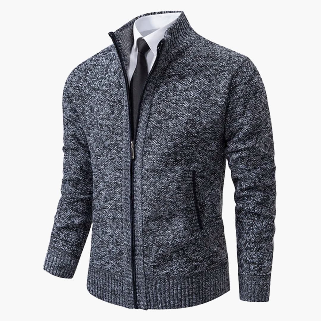 Men's stand-up collar zip jacket with ribbed cuffs, clean silhouette for versatile everyday wear