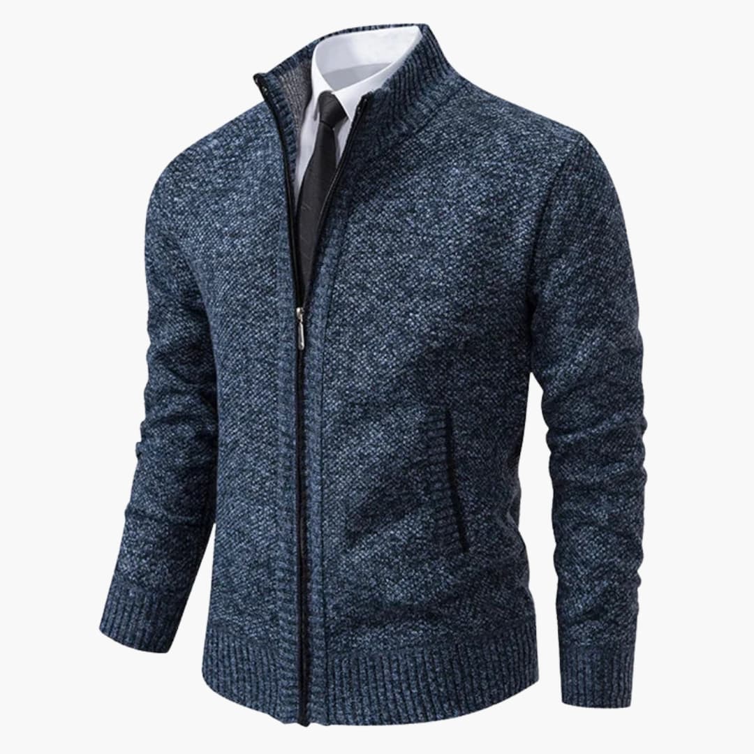 Men's stand-up collar zip jacket with ribbed cuffs, sleek silhouette for versatile everyday wear