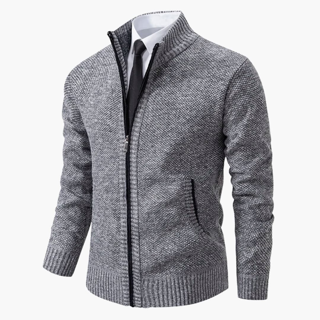 Men's stand-up collar zip jacket with ribbed cuffs, clean silhouette for versatile everyday wear