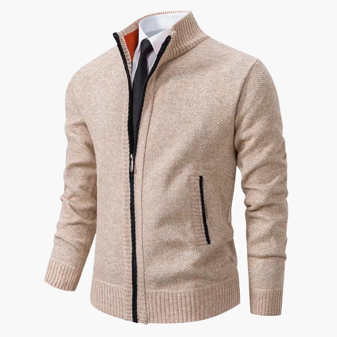 Men's stand-up collar zip jacket with ribbed cuffs, sleek casual fit for versatile everyday wear