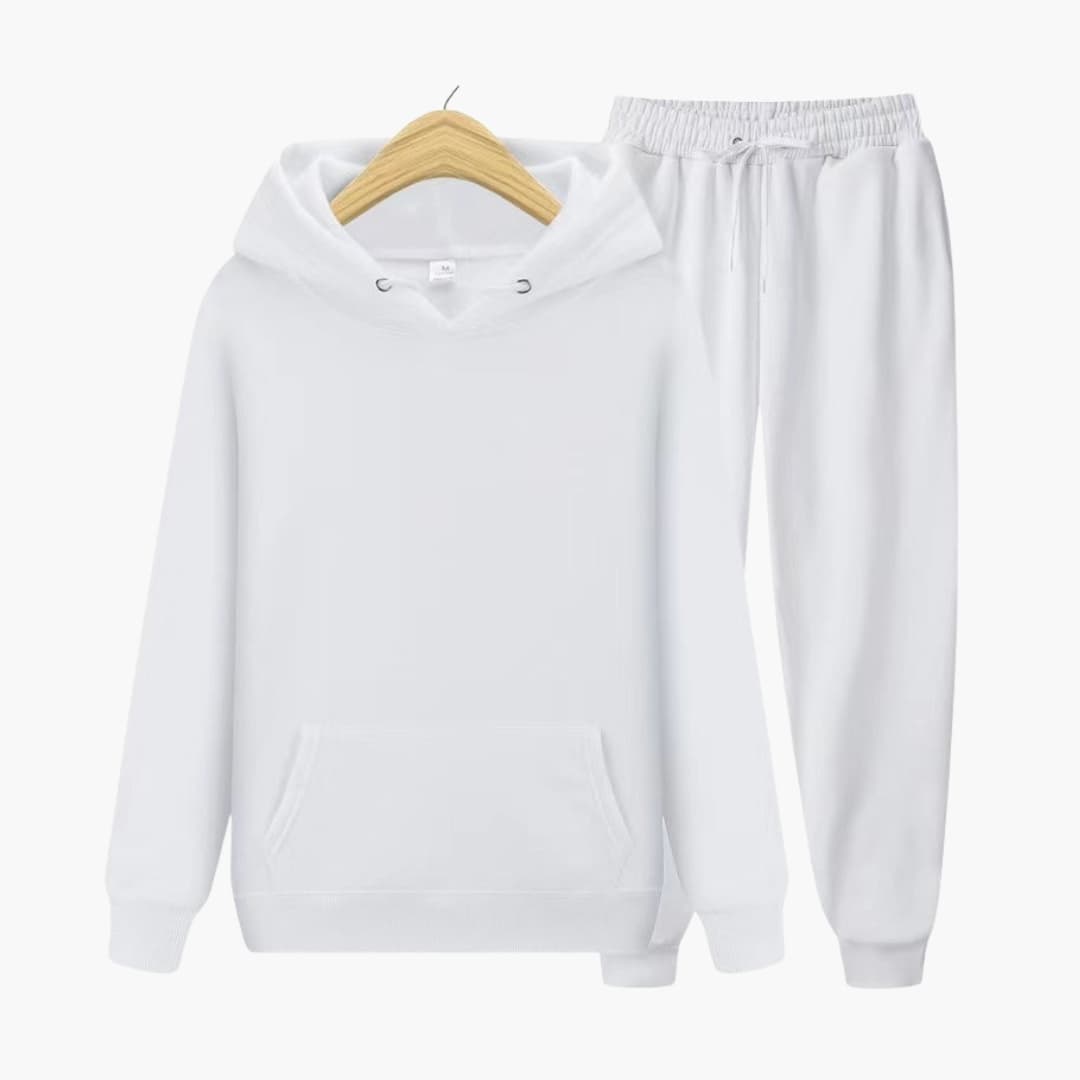 Men's gray tracksuit set hoodie and joggers comfort fit athletic two-piece athleisure ensemble