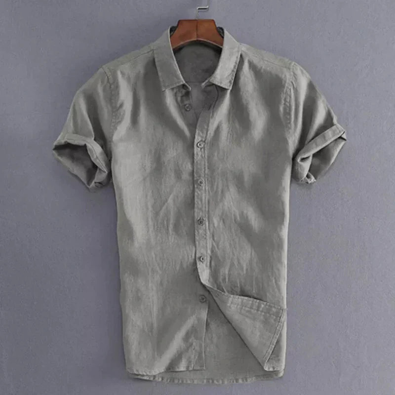 Klinst men short-sleeve lapel collar casual shirt breathable soft fabric retro vacation style