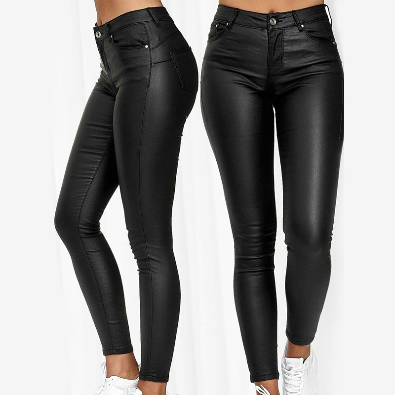 Women's black stretchable leather pants sleek fitted silhouette with built-in stretch for all-occasion wear