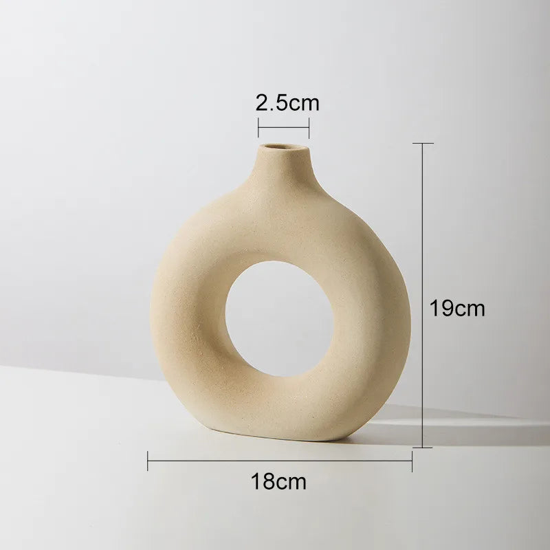 Hadran circular ceramic vase minimalist Nordic design smooth matte finish modern table accent
