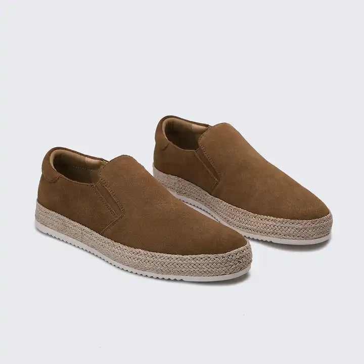 Men's Miguel calf suede loafers in neutral tone, slip-on urban style with leather sole