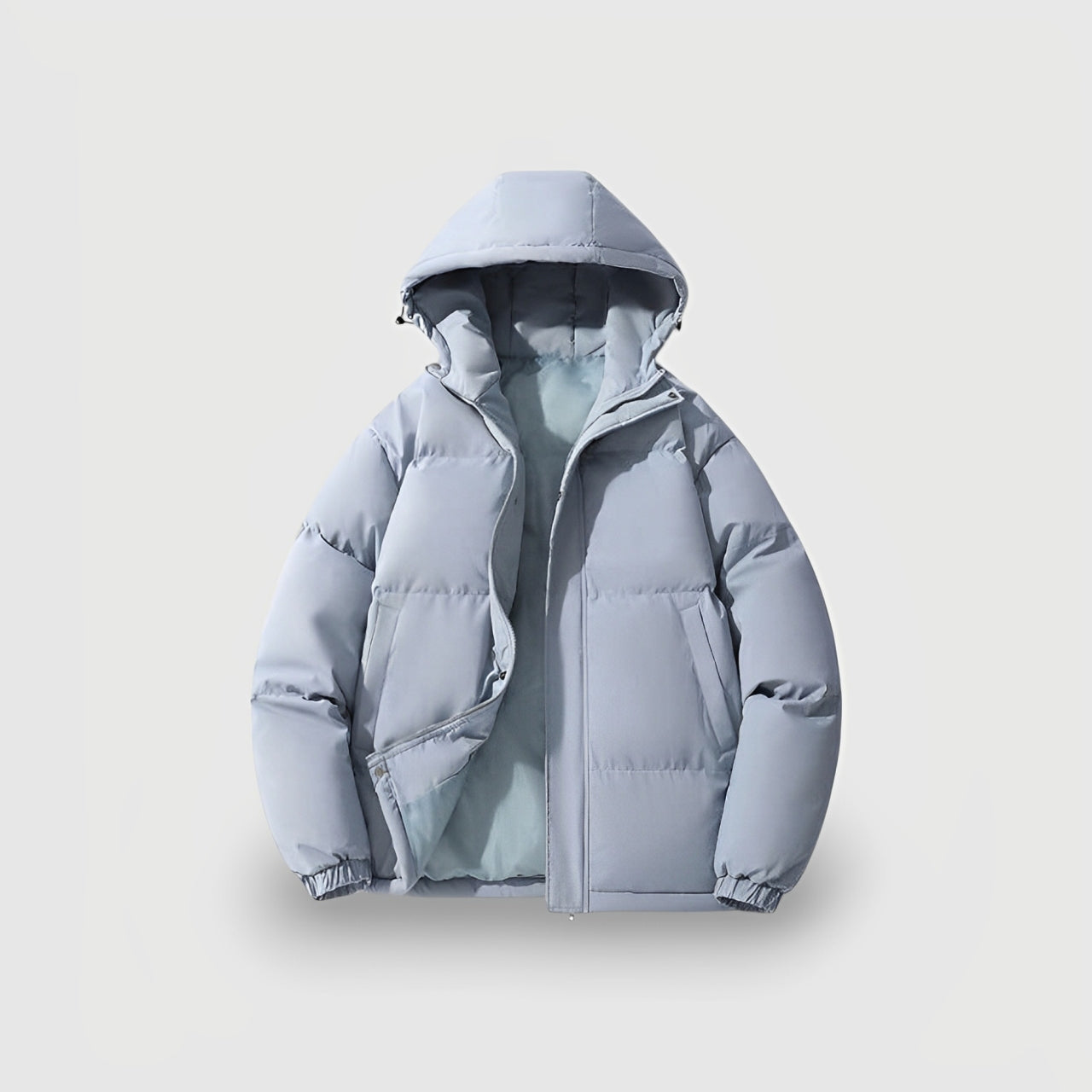 Women's black hooded puffer jacket with superior insulation, sleek silhouette for cold weather