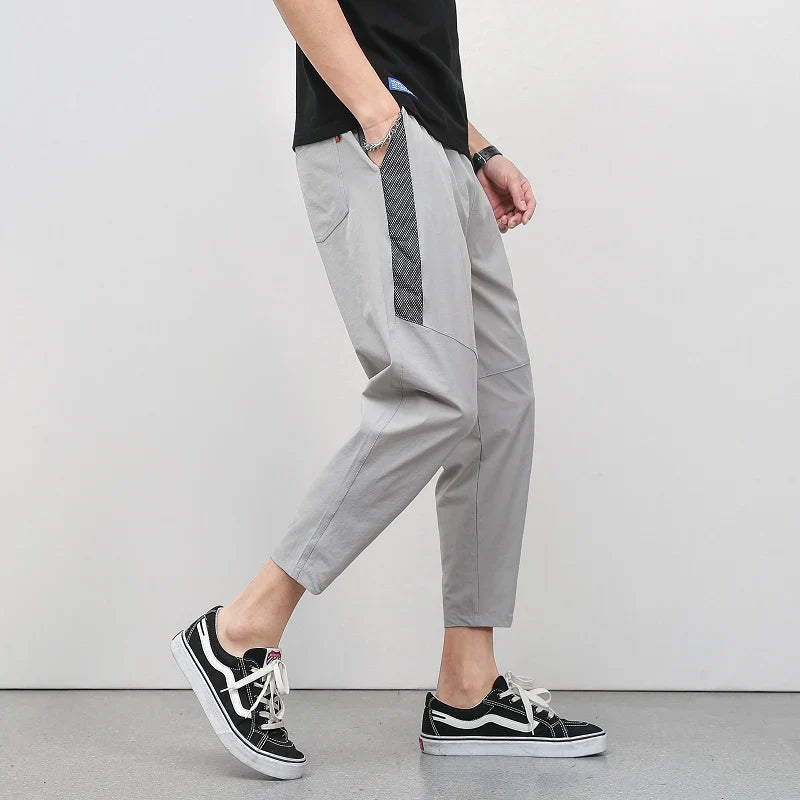 Women's ice silk cropped ankle pants relaxed fit moisture-wicking side panel casual style