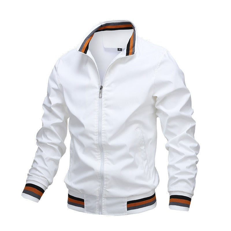Men's lightweight bomber jacket solid color zip-up modern silhouette with ribbed trim everyday casual style