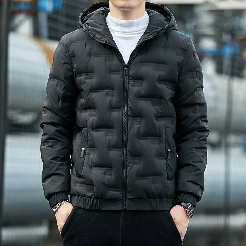 Maxwell men's duck down puffer jacket cold weather soft polyester insulated true fit winter coat