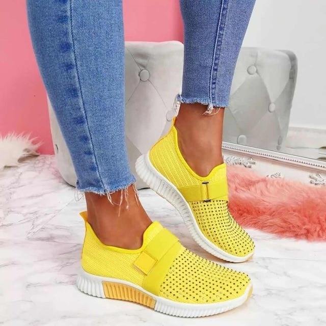 Women white orthopedic slip-on sneakers with Velcro closure, wide fit for all-day walking comfort