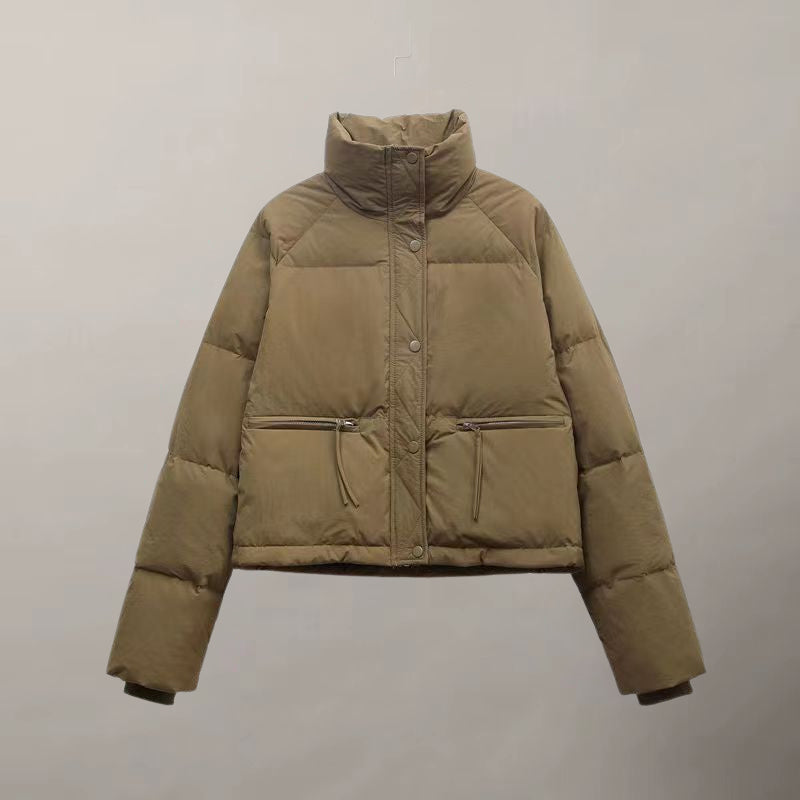 Women's cropped cotton jacket in premium blend, structured fit with cozy thickened warmth for winter