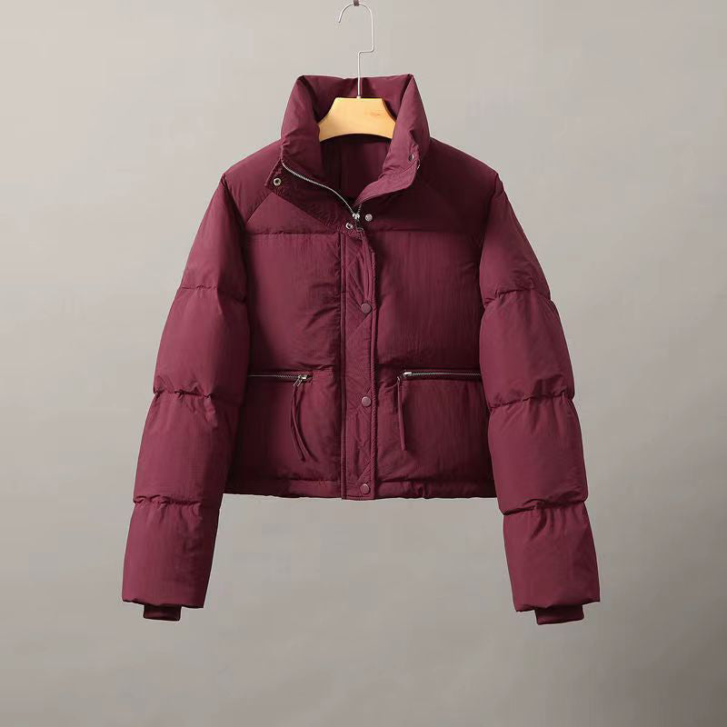 Women's cropped cotton jacket in cozy thickened fabric, structured winter style with polished chic fit