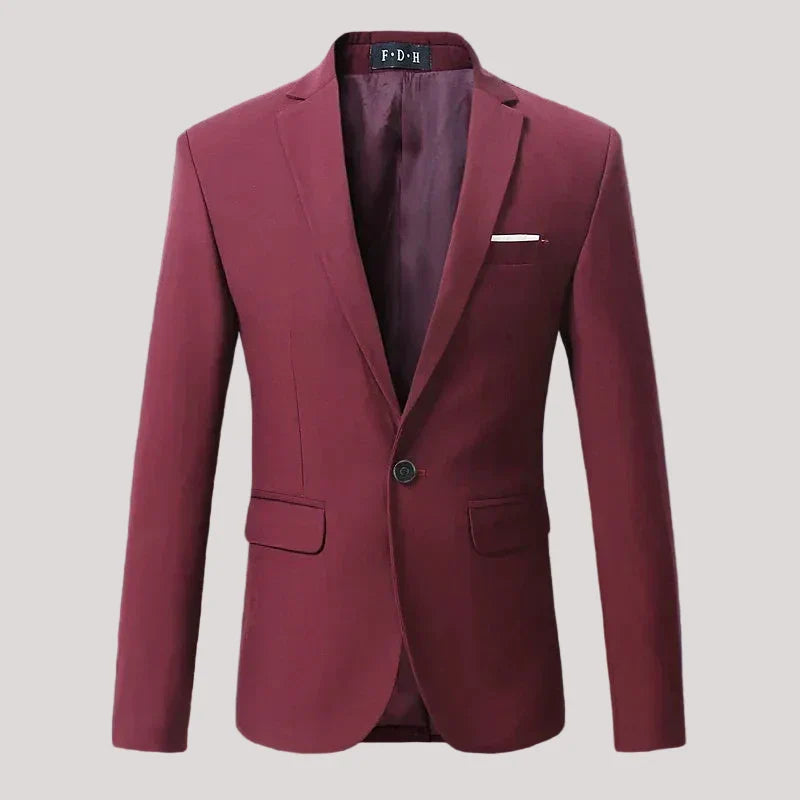 Men's slim fit navy blazer single-button notch lapel formal business jacket sharp tailored silhouette