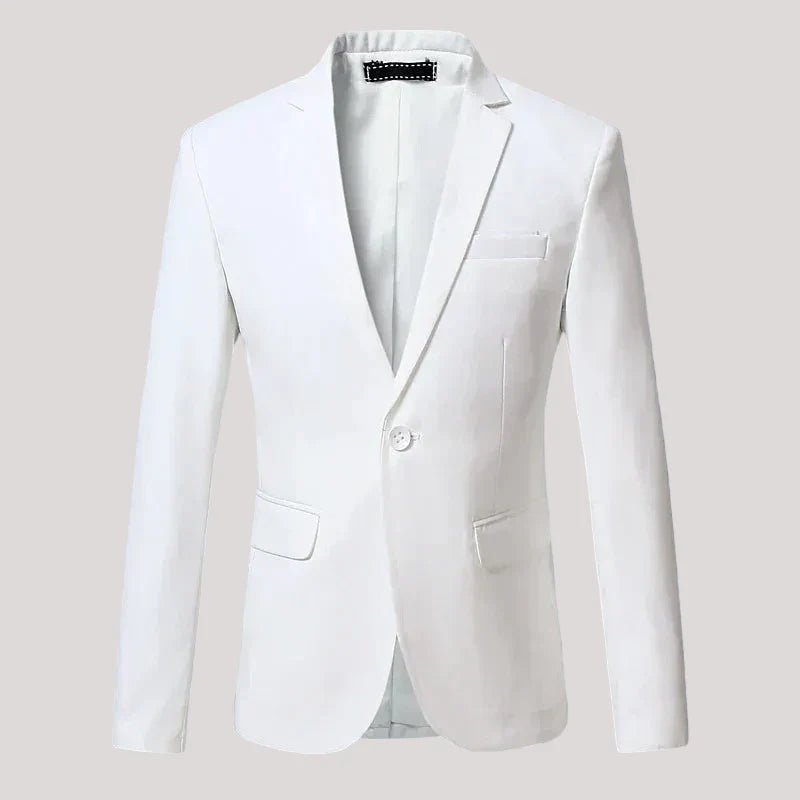 Men's slim fit navy blazer single-button notch lapel formal business jacket sharp tailored silhouette
