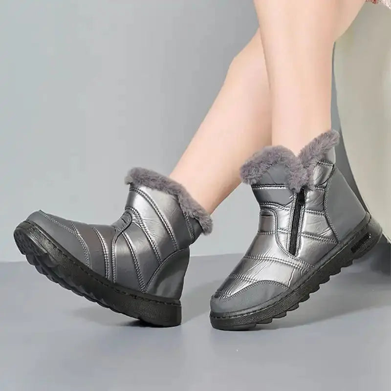 Women high-top winter boots with thick fleece lining, side zipper, waterproof sole, cold weather style