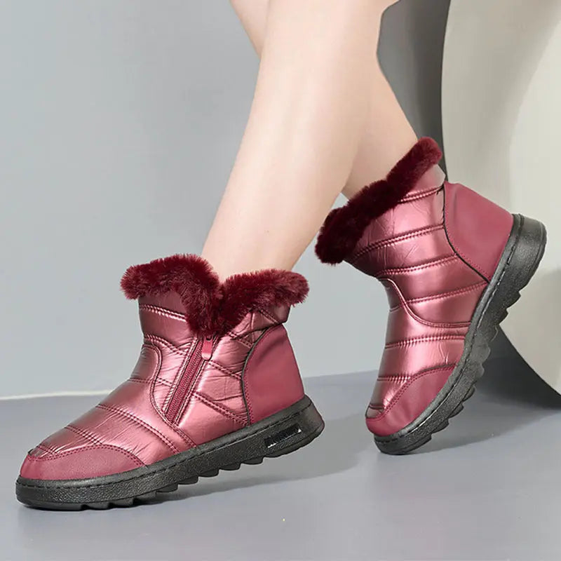 Women high-top winter boots black fleece lining thick sole side zipper cold weather warmth