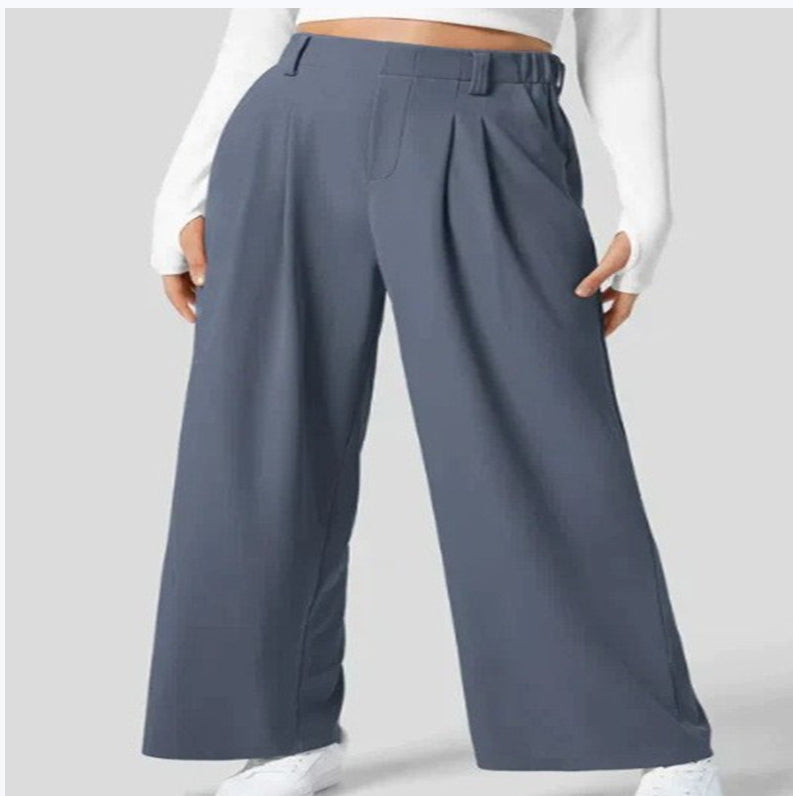 Women's high-waist wide-leg trousers tailored fit with front pleats relaxed drape workwear
