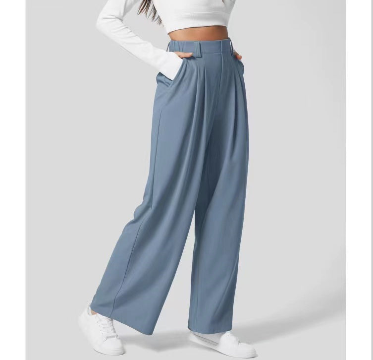 Women's high-waist wide-leg trousers tailored fit front pleats relaxed drape workwear