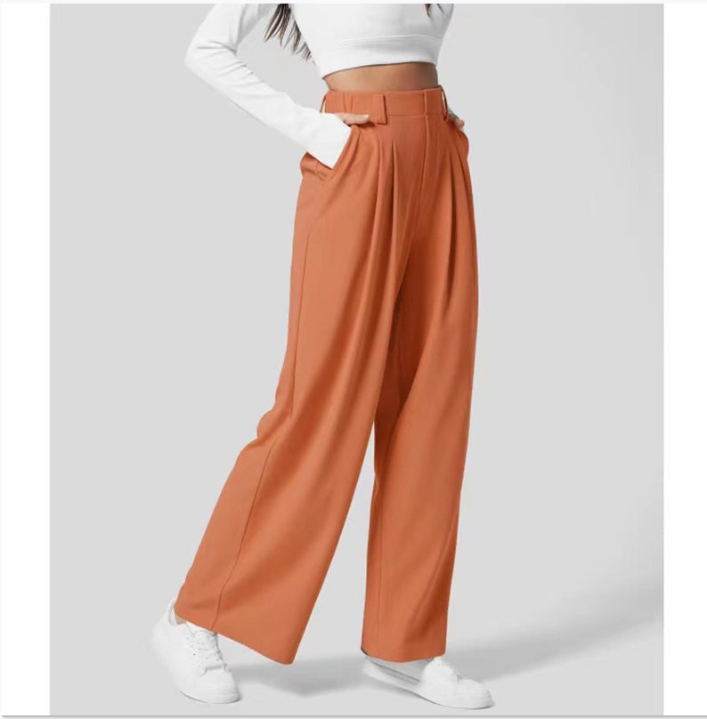 Women's high-waist wide-leg trousers tailored fit front pleats relaxed drape workwear