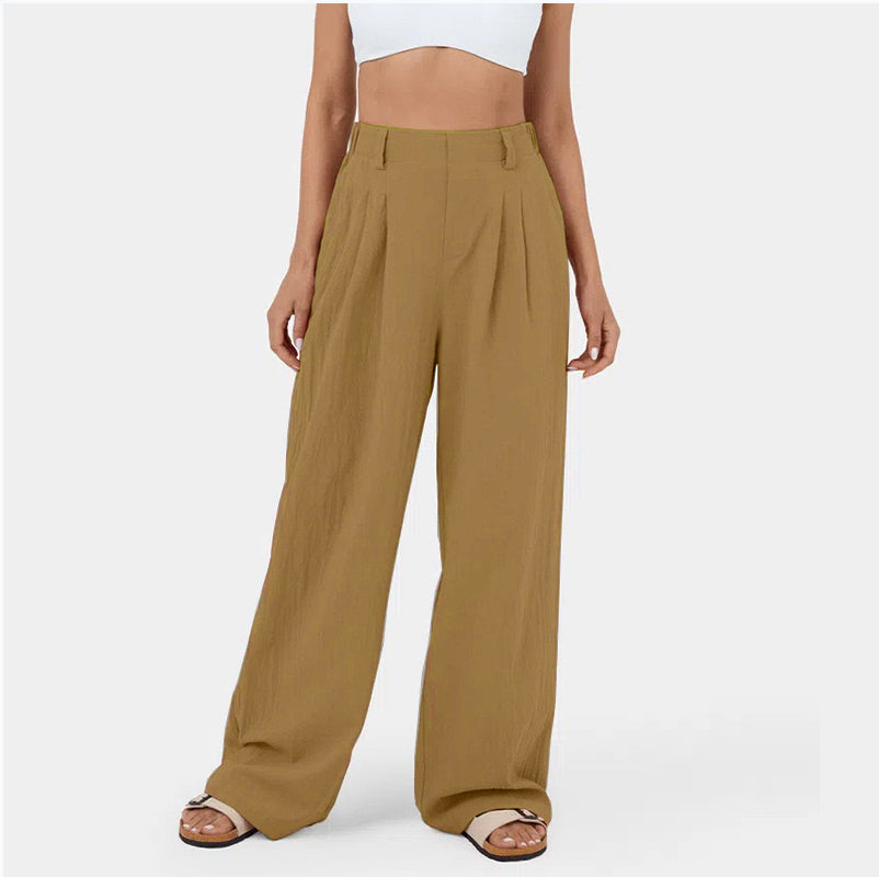 Women's high-waist wide-leg trousers tailored fit with front pleats for relaxed everyday workwear