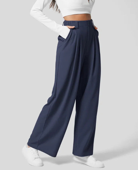 Women's high-waist wide-leg trousers tailored fit front pleats relaxed drape workwear
