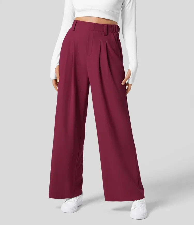 Women's high-waist wide-leg trousers tailored fit with front pleats relaxed drape workwear