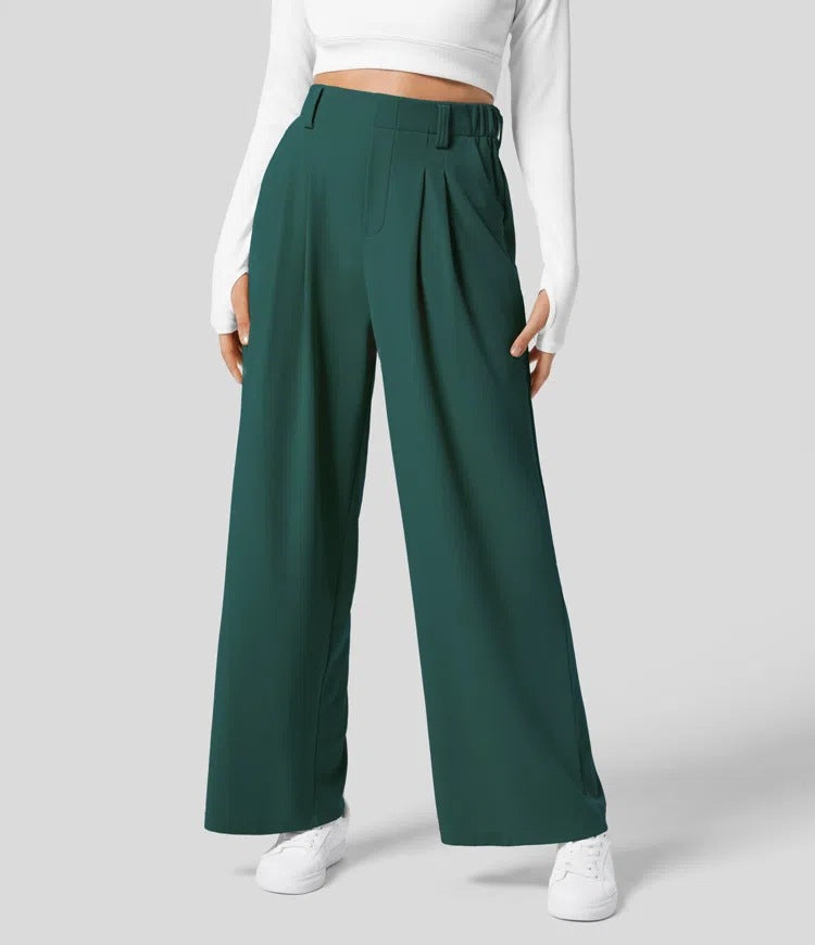 Women's high-waist wide-leg trousers tailored fit front pleats relaxed drape workwear