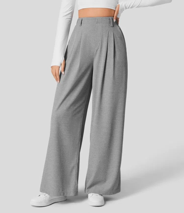 Women's high waist wide leg trousers tailored fit front pleats relaxed drape workwear