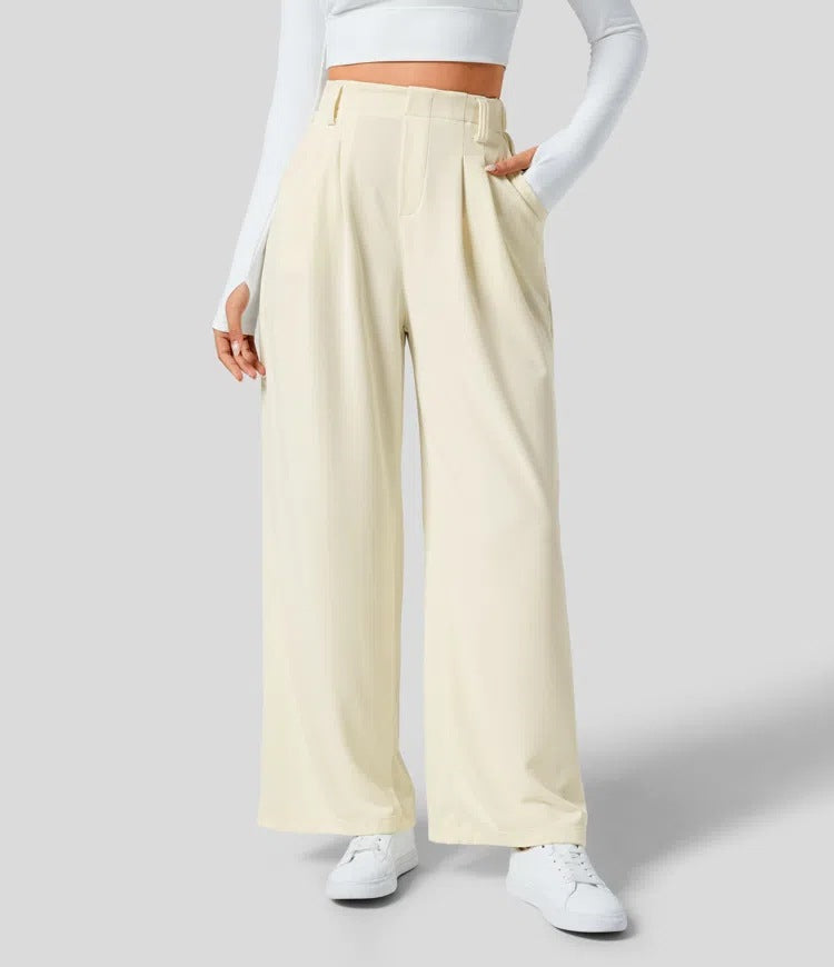 Women's high-waist wide-leg trousers tailored fit with front pleats relaxed drape workwear