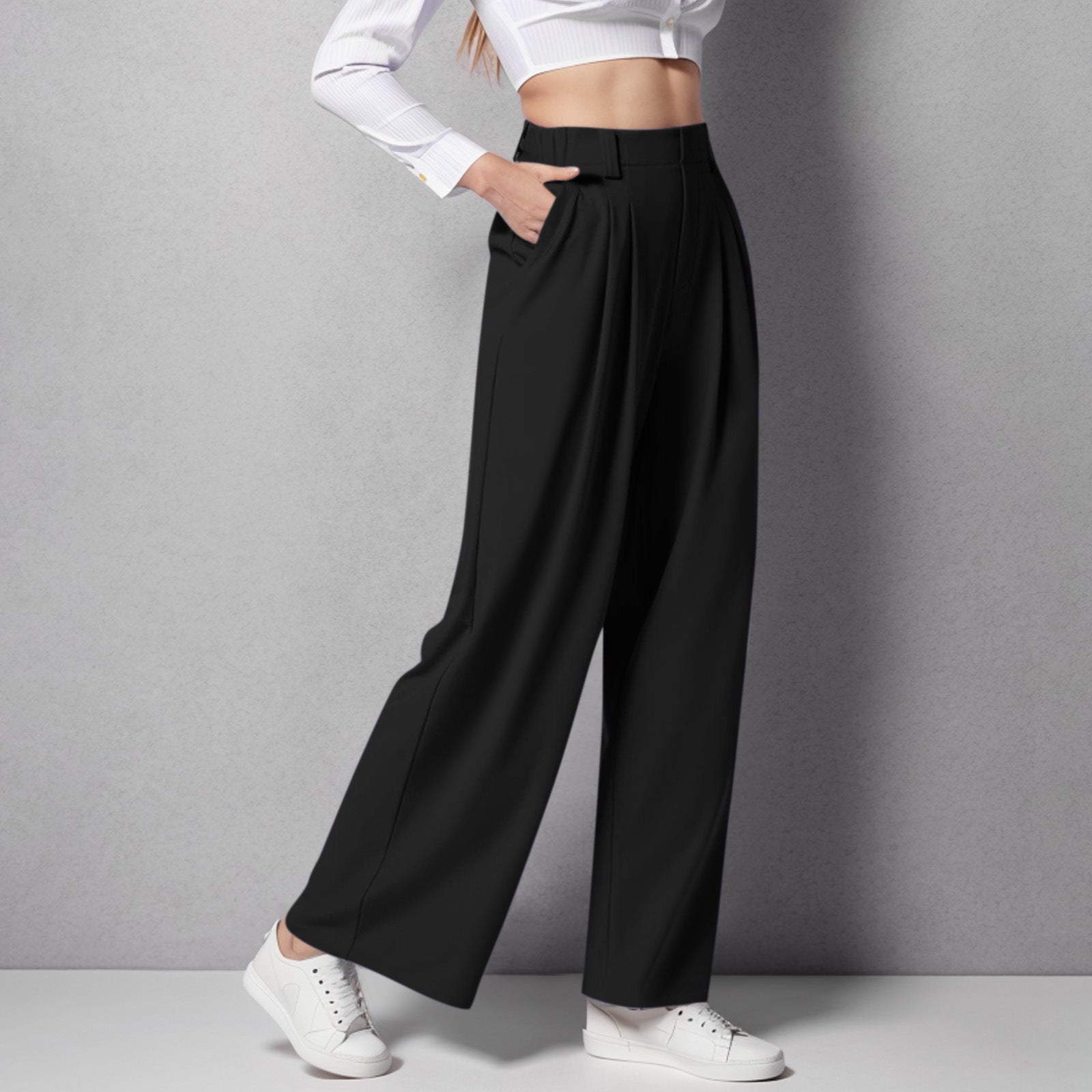Women's high-waist wide-leg trousers tailored fit with front pleats relaxed drape workwear