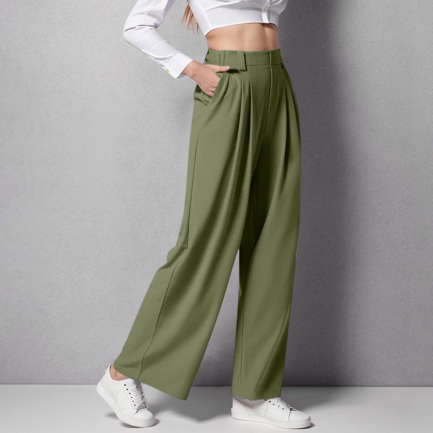 Women's high-waist wide-leg trousers tailored fit front pleats relaxed drape workwear
