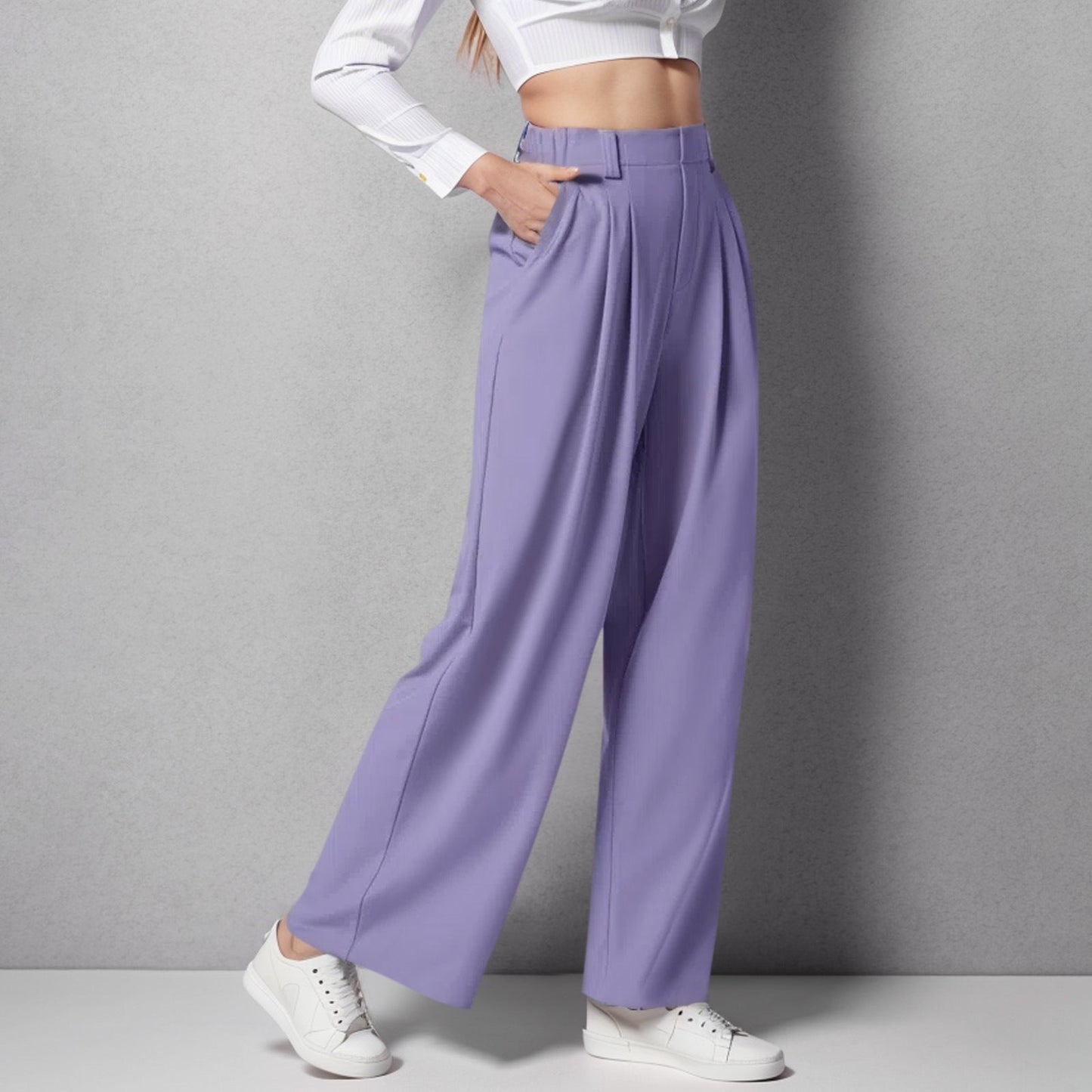 Women's high-waist wide-leg trousers tailored fit front pleats relaxed drape workwear pants