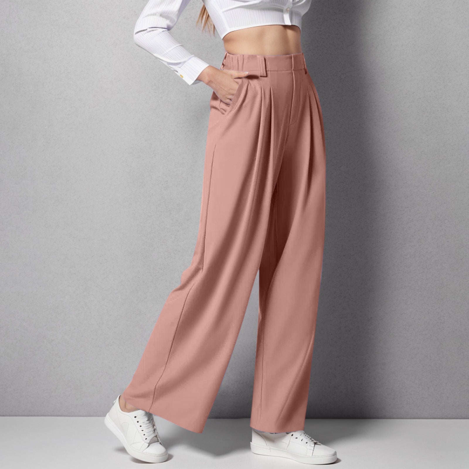 Women's high waist wide leg trousers tailored fit front pleats relaxed drape workwear
