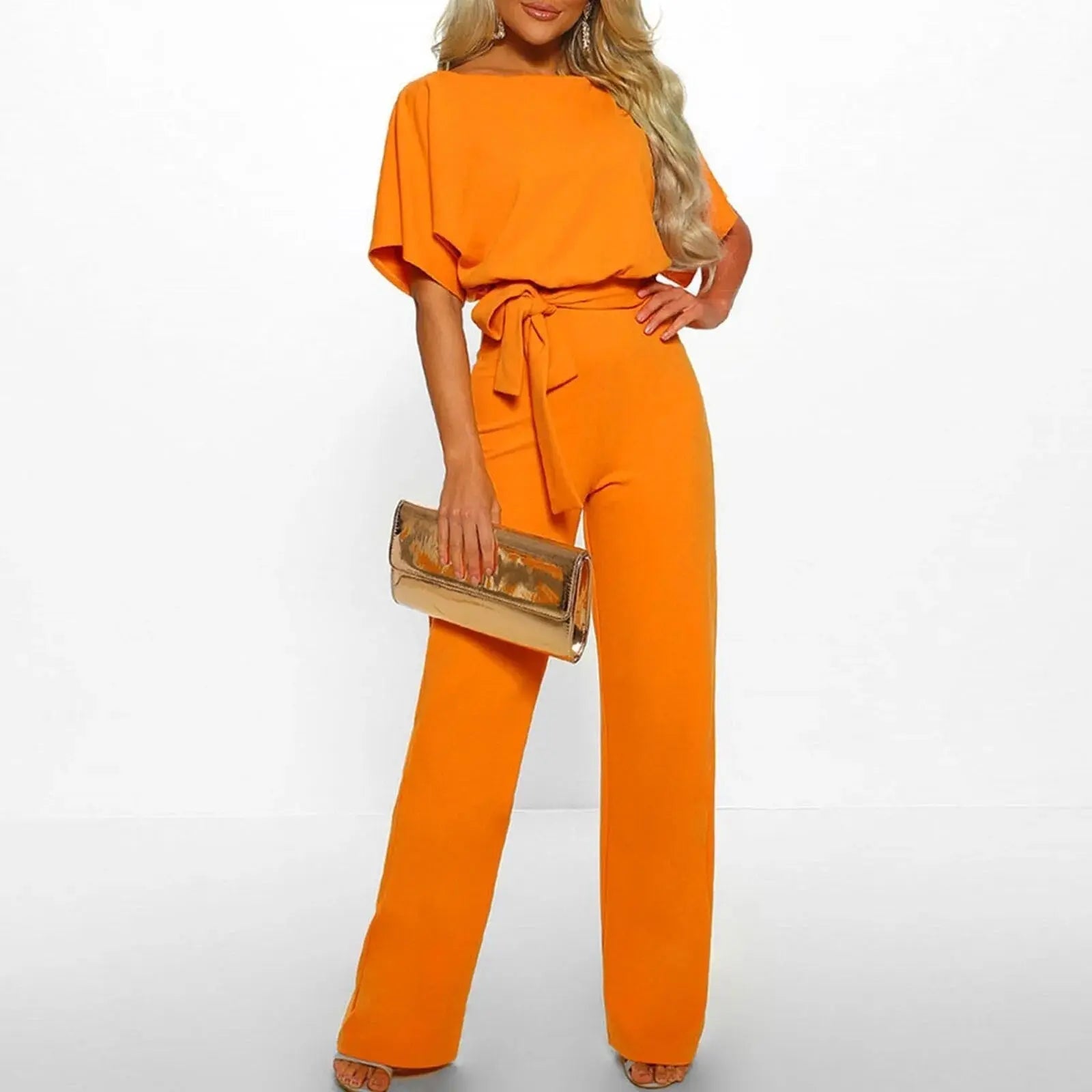 Women's high waisted loose-fit jumpsuit elegant streamlined silhouette versatile day-to-evening style