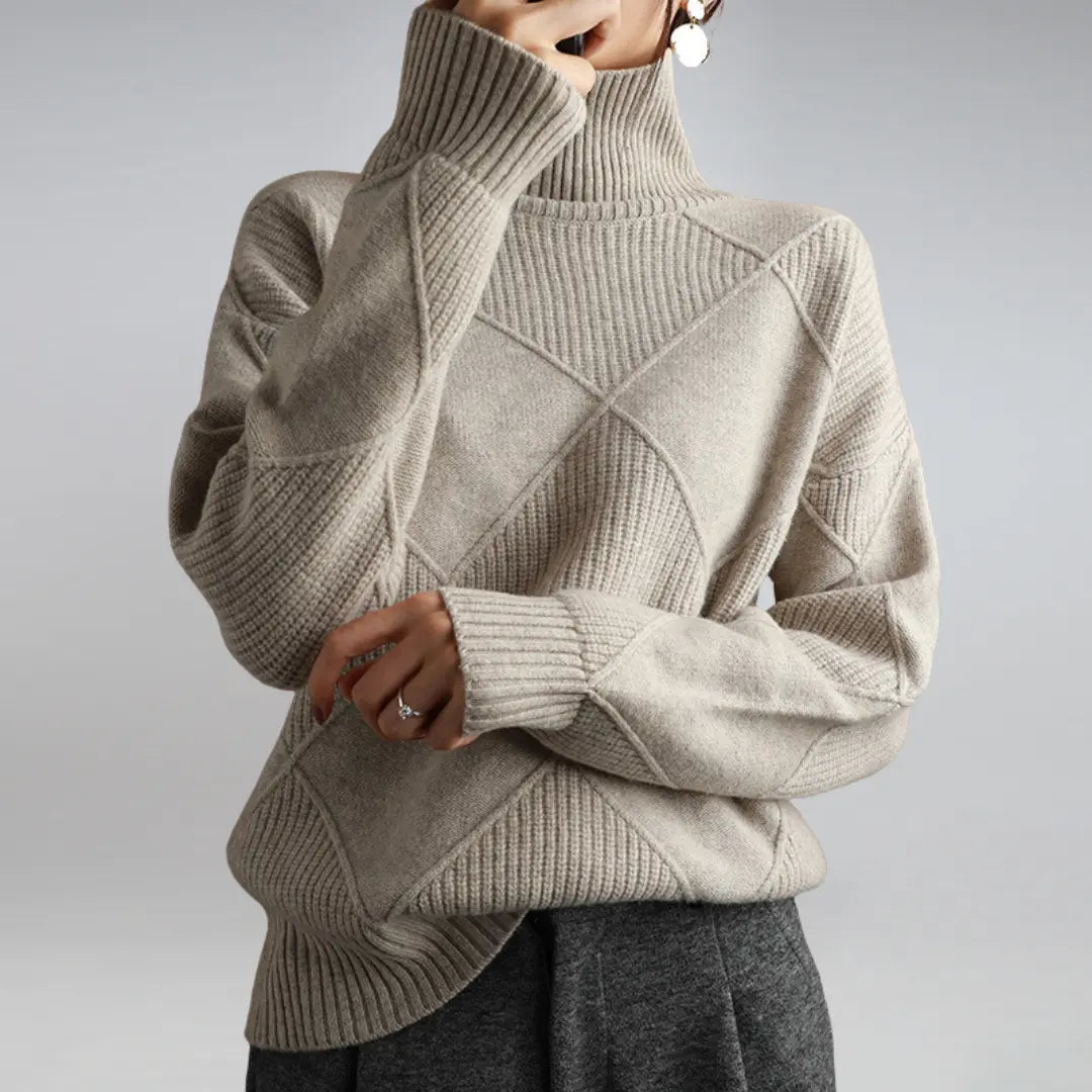 Women's oversized turtleneck sweater in soft breathable acetate, cozy layering knit for cold weather