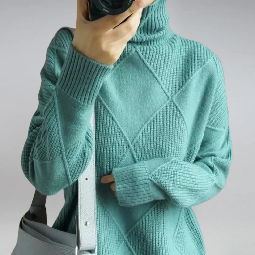 Women's oversized turtleneck sweater soft breathable acetate fabric cozy layering style cold weather