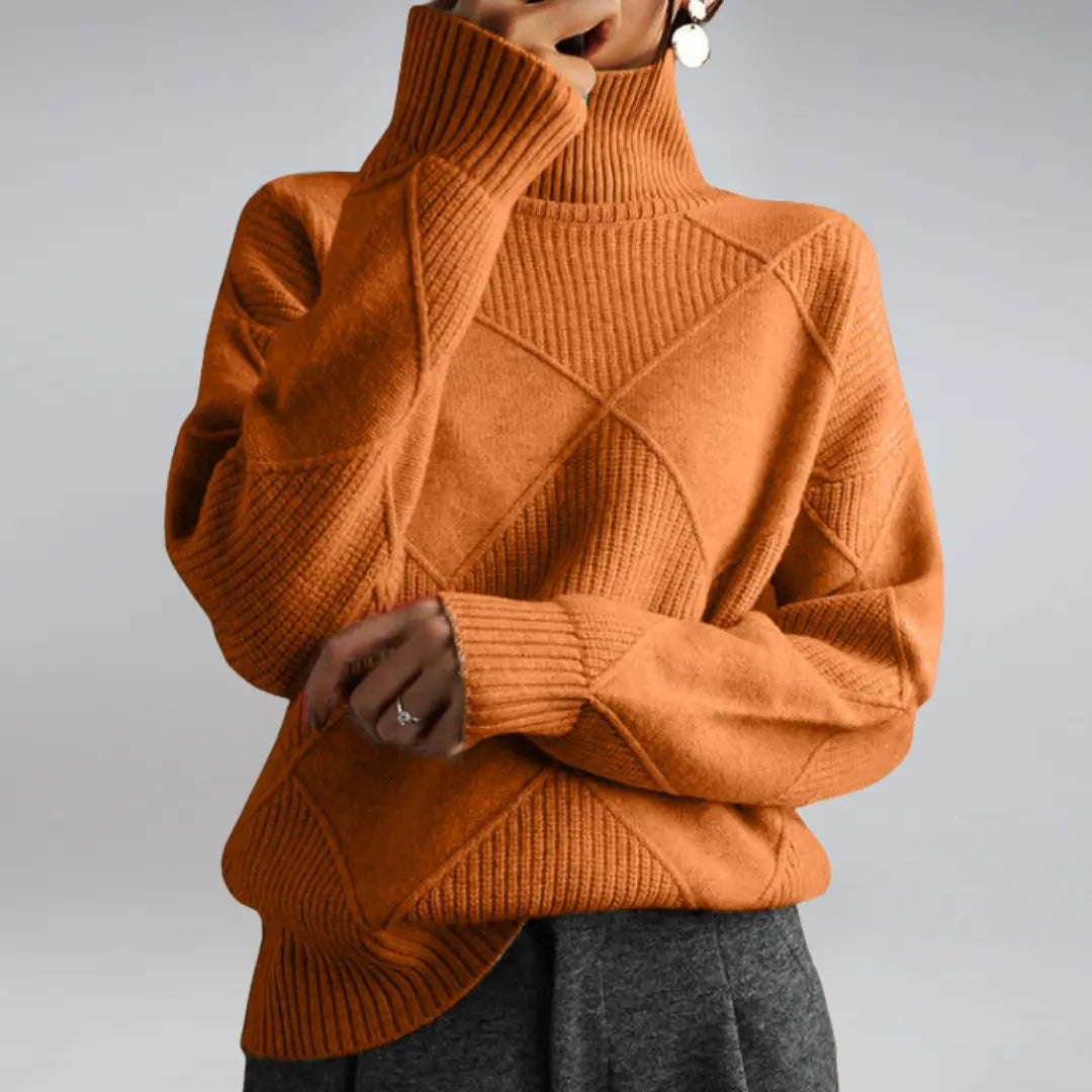 Women's oversized turtleneck sweater soft breathable acetate fabric cozy layering fit cold weather