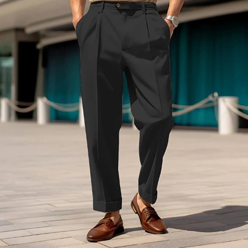 Charcoal high-waisted men's business trousers slim tailored cut with elegant drape for professionals