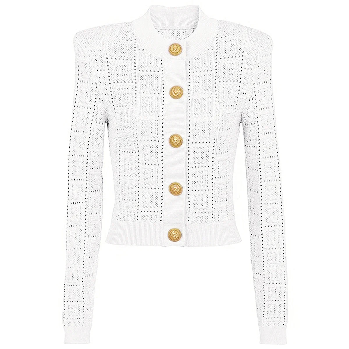 Women's slim fit crew neck cardigan elastic knit labyrinth pattern versatile layering piece