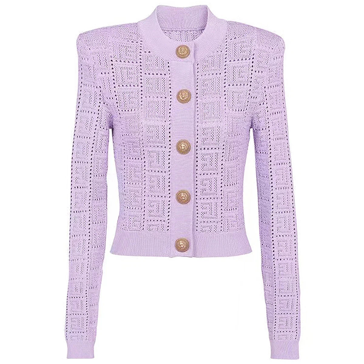 Women's slim fit cardigan elastic knit fabric crew neck labyrinth pattern versatile chic layer