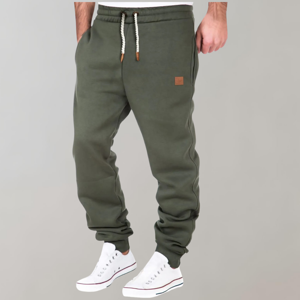 Men's relaxed fit cotton drawstring trousers with ribbed cuffs in casual leisure style