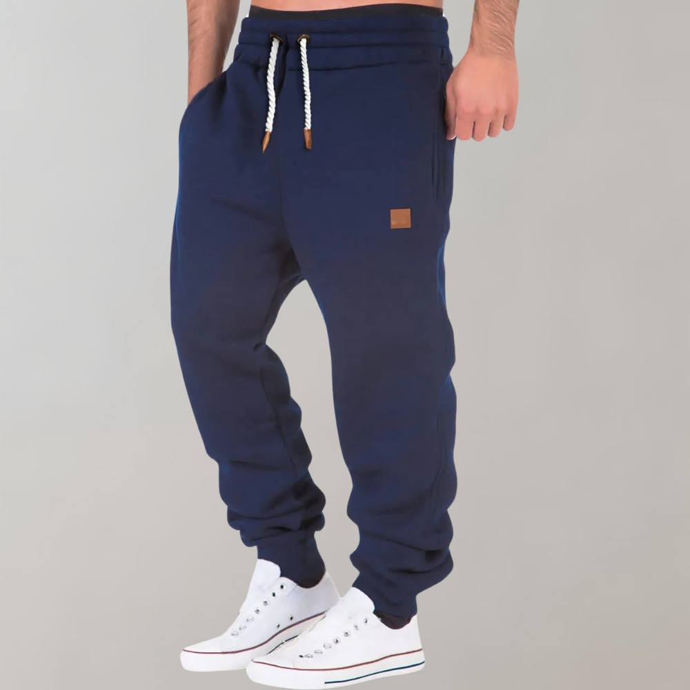 Men's relaxed fit cotton drawstring trousers with ribbed cuffs in casual leisure style