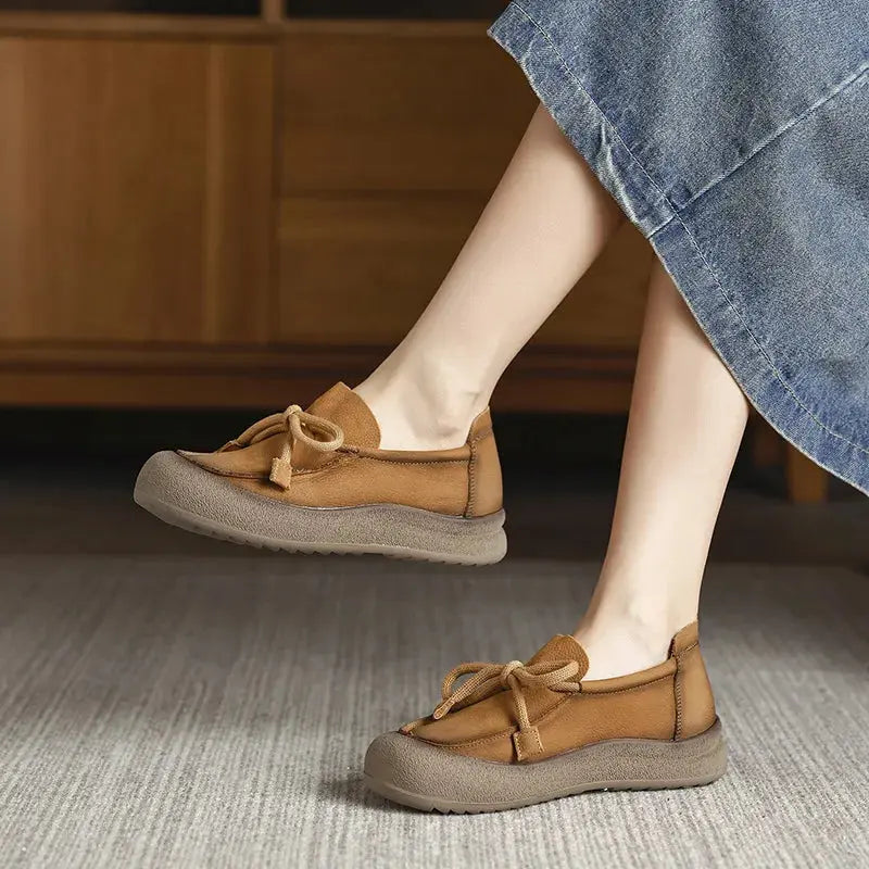 Women's beige hollow Mary Jane flats, lightweight faux suede slip-on shoes with breathable cutout design
