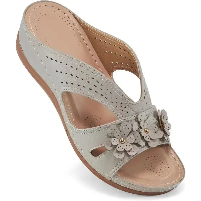 White hollow wedge sandals women lightweight platform flower pattern non-slip comfort